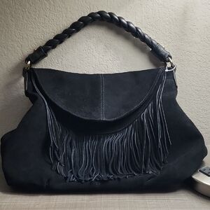 CZ Falconer Womens Blk‎ Suede Leather Hobo Bag